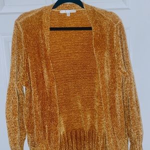 Mustard yellow knit velvet cardigan